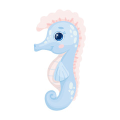 Obraz premium Cute little seahorse character. Cartoon vector graphics.