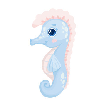 Cute little seahorse character. Cartoon vector graphics.