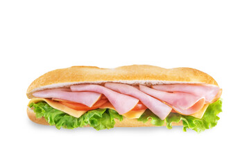 Sandwich with ham, cheese and tomato on a white isolated background