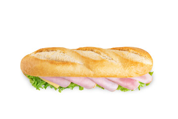 Sandwich with ham, cheese and tomato on a white isolated background