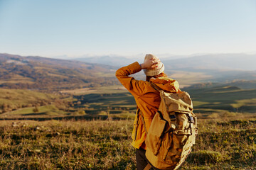 woman mountain top nature travel adventure Fresh air