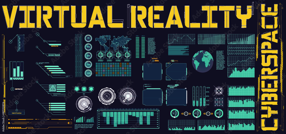 Poster target control panel or radar digital screen, game ui and crosshair dashboard futuristic hud, fui, v