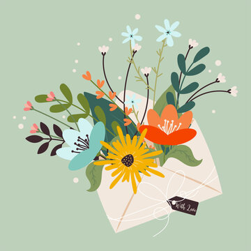 bouquet of flowers flowers in an envelope greeting card March 8