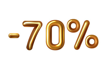 Discount shopping realistic golden balloon minus seventy percent symbol .