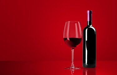 Red wine glass over colored background on the desk