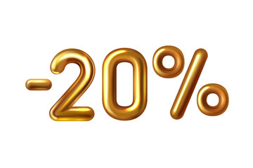 Discount shopping realistic golden balloon minus twenty percent symbol .