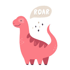 Colorful illustration of a funny dino saying hello