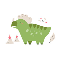 Colorful illustration of a funny triceratops dino