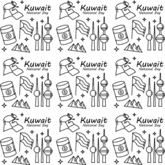  Kuwait National Day doodle seamless pattern vector design