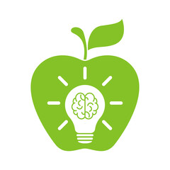 Apple icon on light bulb icon. Illustration.