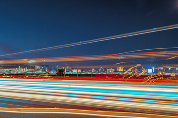 Las Vegas with land and air traffic long exposure
