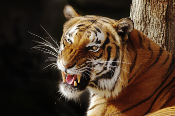 Fototapeta na wymiar male Malayan tiger (Panthera tigris jacksoni) he's got a nice grin on his face