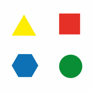 multicolored basic geometric shapes square, circle, triangle, hexagon isolated on a white background, website buttons, icons
