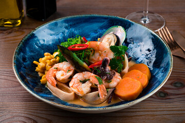 seafood ceviche salmon, squid, octopus, shrimp and mussels