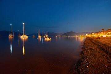 Embankment in Marmaris at summer evening.