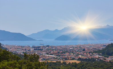 Amazing top view on Marmaris Turkey resort near the Mediterranean Sea.