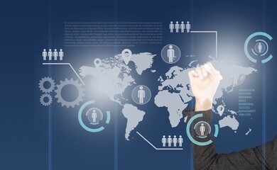 Businessman draws economic growth graph financial data. Financial and banking Technology.