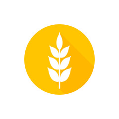 Wheat spike vector icon isolated on circle background, grain ear icon sign flat design illustration
