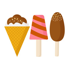 A set of ice cream cones and two popsicles for cafe design