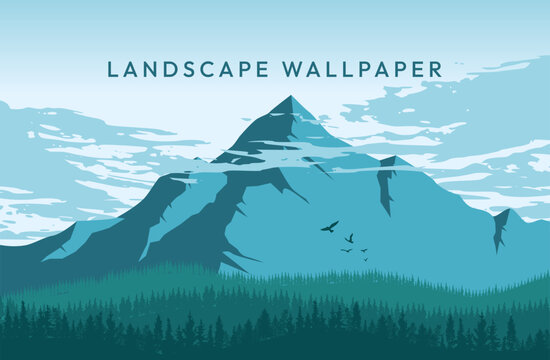 tosca blue mountain  deer landscape vector illustration
