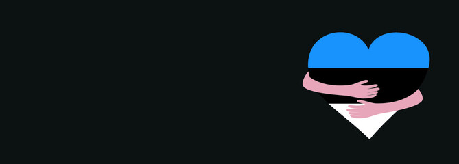 Love Estonia. Estonian independence day greeting card with flag and hugging heart. Valentine's Day. Sweet and emotional simple national holiday vector illustration. Celebrating freedom and unity.