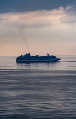 Cruise ship sails through the Mediterranean Sea, Malaga.
Sea vacation concept