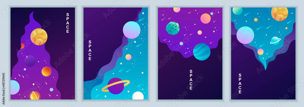 Canvas Prints set space backgrounds with abstract shape and planets. poster design. space exploring. dark night ba