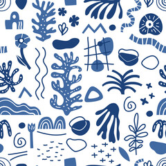 Fototapeta premium Modern seamless pattern with abstract shapes in Matisse style. Can be used for home decoration, packaging, wallpaper.