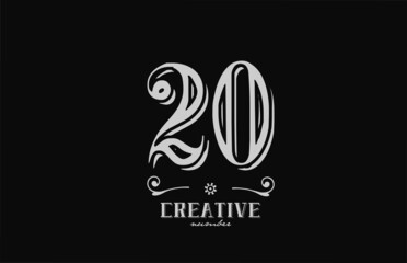 20 number logo icon with black and white colors. Creative vintage template for company adn business