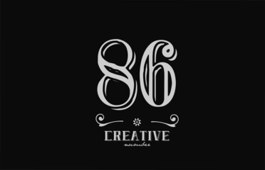 86 number logo icon with black and white colors. Creative vintage template for company adn business