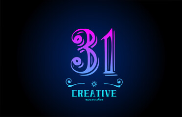 31 pink number logo icon design. Creative vintage template for business and company