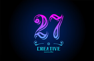 27 pink number logo icon design. Creative vintage template for business and company