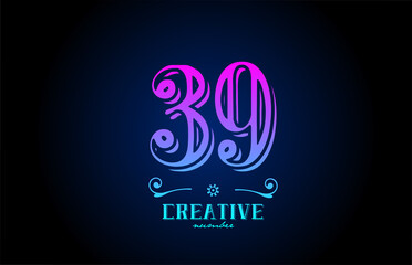 39 pink number logo icon design. Creative vintage template for business and company