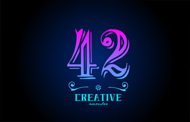Fototapeta premium 42 pink number logo icon design. Creative vintage template for business and company
