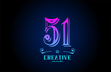 51 pink number logo icon design. Creative vintage template for business and company