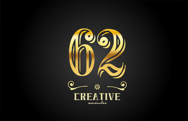 62 gold number logo icon design. Creative template for company and business