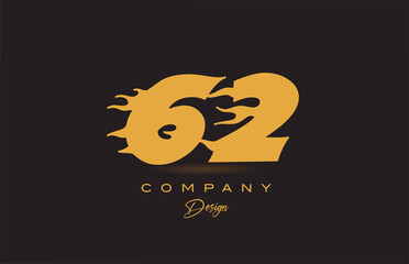 62 yellow number icon logo design. Creative template for business and company