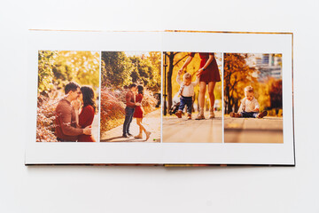 pages of a photobook from a family photo shoot. 
