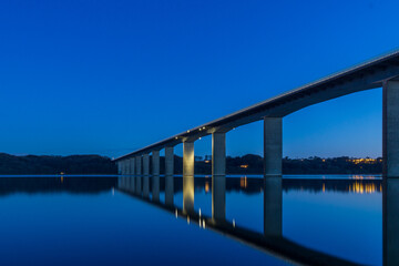 The Vejle Fjord Bridge in the golden hour