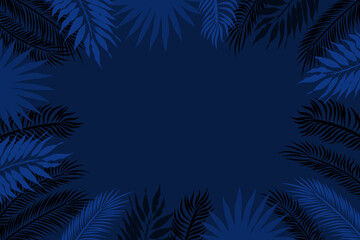 Fototapeta na wymiar Dark vector tropical banner. Frame for text with palm leaves. Banner template with leaves for website