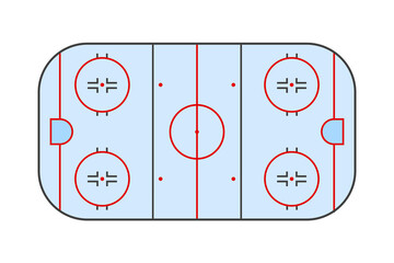 Ice hockey rink top view vector illustration. Winter sports design. Flat style. hockey field on a blue background with markup for sports and competition designs