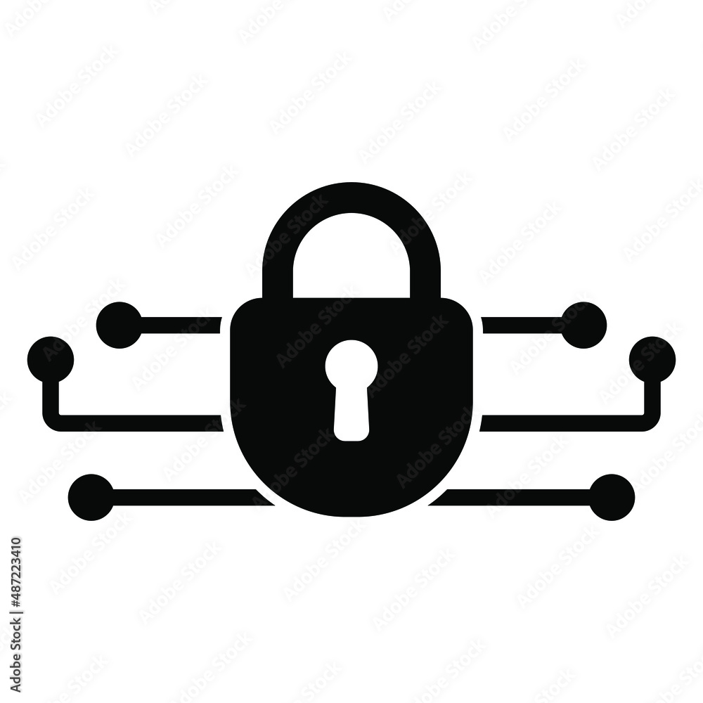 Poster cyber security icon with a lock in the center, web connection lock.