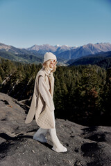 woman fashion glasses mountain top nature freedom relaxation