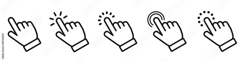 Leinwandbilder Pointer cursor сomputer mouse icon. Clicking cursor, pointing hand clicks icons. Click cursor - stock vector.
