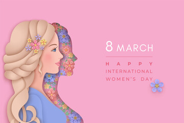 Women's day greeting card with woman