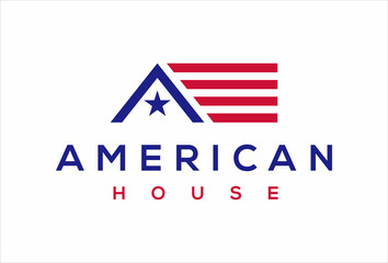 american flag house premium logo vector icon