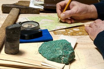Geological fieldwork tools - field vintage geology concept
