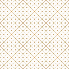 Gold geometric grid seamless pattern. Abstract golden texture with small rounded shapes, diagonal square mesh, grid, lattice. Simple vector graphic ornament, repeat tiles. Modern luxury geo design