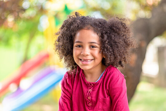 Happy Girl Portrait, Child Smiling With Tears In Eyes, Happy African American Child