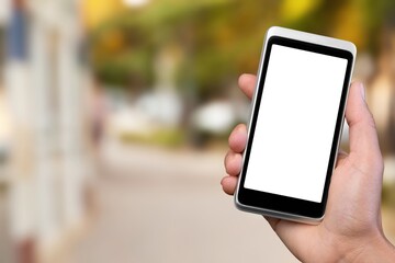 Hand with smartphone with empty blank screen